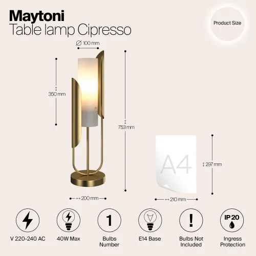 Настольная лампа Сipresso Z014TL-01G Maytoni белая на 1 лампу, основание золотое металл в стиле современный фото 3