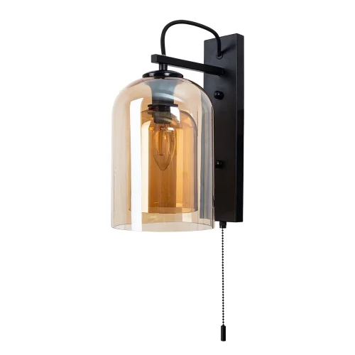 Бра с выключателем Paio A7015AP-1BK Arte Lamp янтарный на 1 лампа, основание чёрное в стиле кантри современный 
