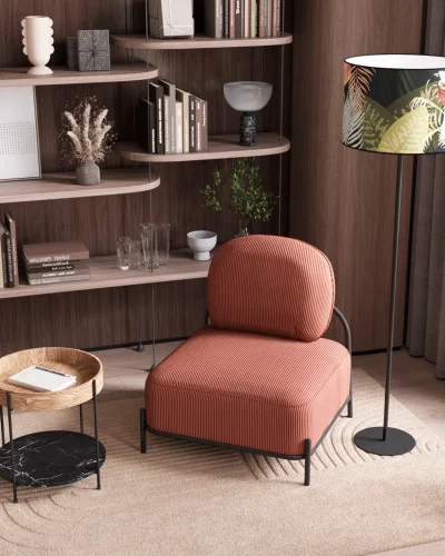 Кресло Стоун велюр рельефный коралловый УТ000039987 Stool Group, розовый/велюр, ножки/металл/чёрный, размеры - *780***710*680мм фото 3