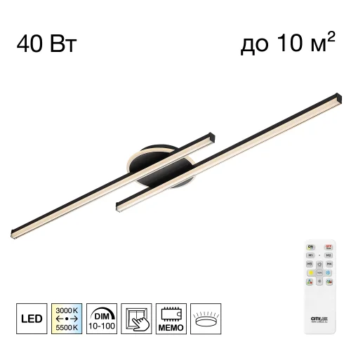 Светильник потолочный LED с пультом Trent CL203621 Citilux чёрный на 1 лампу, основание чёрное в стиле современный хай-тек минимализм с пультом