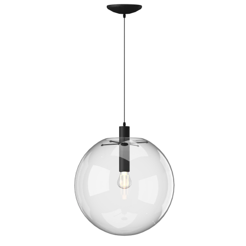 Светильник подвесной 0869PLA-1BK Milosh Tendence прозрачный 1 лампа, основание чёрное в стиле современный шар
