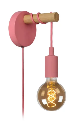 Бра с выключателем в розетку Paulien 08227/01/66 Lucide без плафона на 1 лампа, основание розовое в стиле современный 