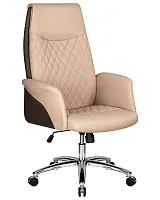 Офисное кресло для руководителей 128B_LMR LEONARD, цвет сиденья коричнево-бежевый, цвет основания хромированная сталь Dobrin, /экокожа, ножки/металл/хром, размеры - 1170*1270****