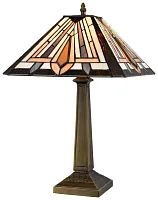 Настольная лампа Тиффани 846-804-01 Velante разноцветная 1 лампа, основание бронзовое коричневое металл в стиле тиффани орнамент