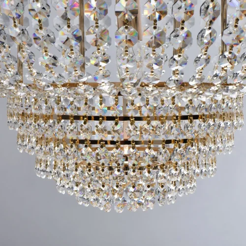 Люстра подвесная хрустальная Патриция 447011509 MW-Light прозрачная на 9 ламп, основание золотое в стиле классический  фото 6