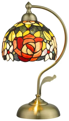 Настольная лампа Тиффани 828-804-01 Velante разноцветная 1 лампа, основание коричневое бронзовое металл в стиле тиффани цветы