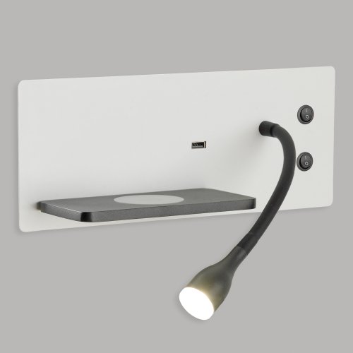 Бра с выключателем LED с USB Cozy LSP-4004 Lussole чёрный на 1 лампу, основание белое чёрное в стиле хай-тек современный гибкая ножка с полкой