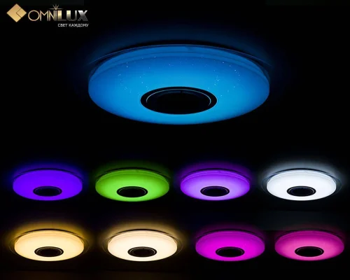 Люстра с пультом и bluetooth LED Melofon OML-47307-52 Omnilux белая на 1 лампа, основание белое в стиле хай-тек с пультом фото 2
