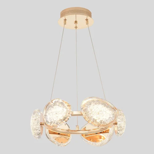 Люстра подвесная LED с пультом FELICIDAD SP48W LED Crystal Lux прозрачная на 1 лампу, основание золотое в стиле современный 