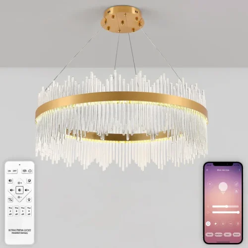 Люстра подвесная LED с пультом INNOVATION STYLE 83160 Natali Kovaltseva прозрачная на 1 лампу, основание золотое в стиле современный с пультом фото 2