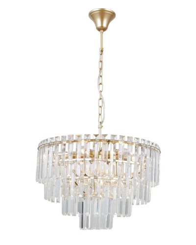 Люстра подвесная Crystal V10742-9P Moderli прозрачная на 9 ламп, основание золотое в стиле классический современный 