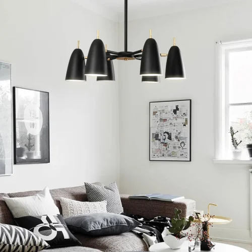 Люстра на штанге PINNACLE D70 Black 195498-26 ImperiumLoft чёрная на 6 ламп, основание золотое в стиле современный 
