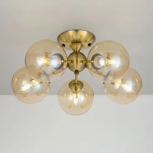 Люстра потолочная Томми CL102153 Citilux янтарная на 5 ламп, основание бронзовое в стиле современный шар фото 3
