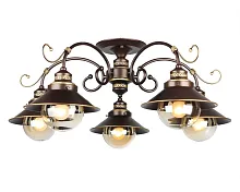 Люстра потолочная Fontelo OML-50407-05 Omnilux прозрачная на 5 ламп, основание коричневое в стиле кантри 