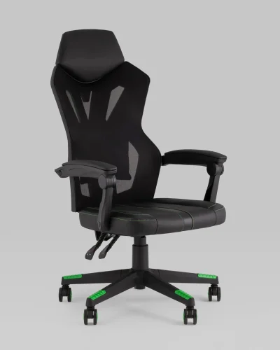 Кресло спортивное TopChairs Айронхайд, зеленый УТ000036995 Stool Group, чёрный/экокожа, ножки/пластик/чёрный, размеры - 430*1280***700*630