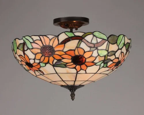 Люстра потолочная Avintes OML-80707-03 Omnilux разноцветная на 3 лампы, основание античное бронза в стиле тиффани цветы фото 2