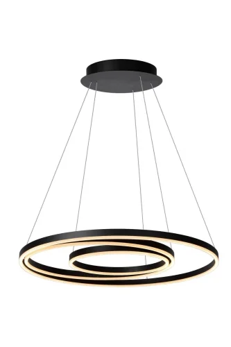 Светильник подвесной LED Triniti 46402/99/30 Lucide чёрный на 3 лампы, основание чёрное в стиле современный кольца