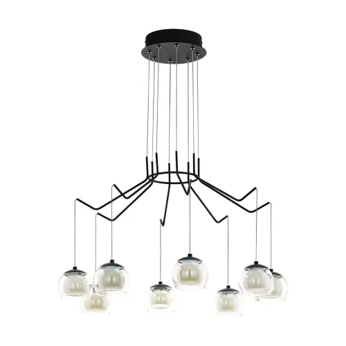 Люстра подвесная LED Rovigana 39511 Eglo прозрачная белая на 8 ламп, основание чёрное в стиле современный шар