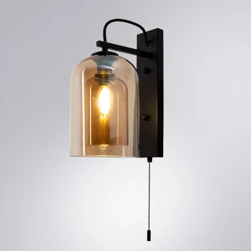 Бра с выключателем Paio A7015AP-1BK Arte Lamp янтарный на 1 лампа, основание чёрное в стиле кантри модерн  фото 2