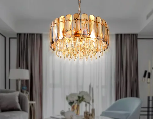 Люстра подвесная TR5071 Ambrella light янтарная на 6 ламп, основание золотое в стиле классический современный  фото 3