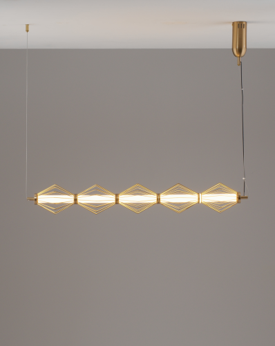 Светильник подвесной LED Eloise V11357-PL Moderli белый золотой на 1 лампу, основание золотое в стиле современный линейный