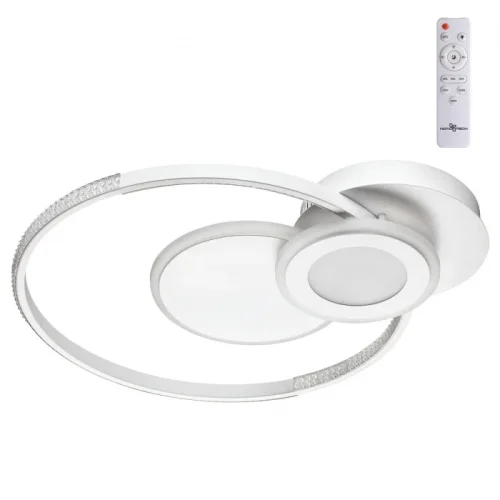 Люстра потолочная с пультом Calm 358925 Novotech белая прозрачная на 1 лампу, основание белое в стиле хай-тек современный с пультом кольца