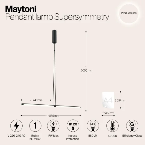 Светильник подвесной LED Supersymmetry P096PL-L11BK Maytoni чёрный на 1 лампу, основание чёрное в стиле современный хай-тек минимализм трубочки фото 8