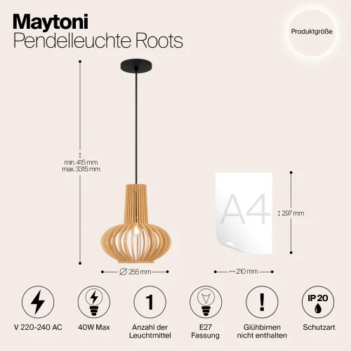 Светильник подвесной Roots MOD193PL-01W Maytoni бежевый на 1 лампу, основание чёрное в стиле кантри современный фото 11