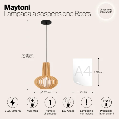 Светильник подвесной Roots MOD193PL-01W Maytoni бежевый на 1 лампу, основание чёрное в стиле кантри современный фото 8