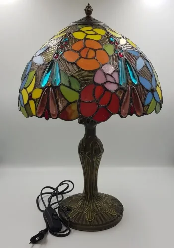 Настольная лампа Тиффани 885-804-01 Velante разноцветная 1 лампа, основание бронзовое коричневое металл в стиле тиффани цветы фото 2