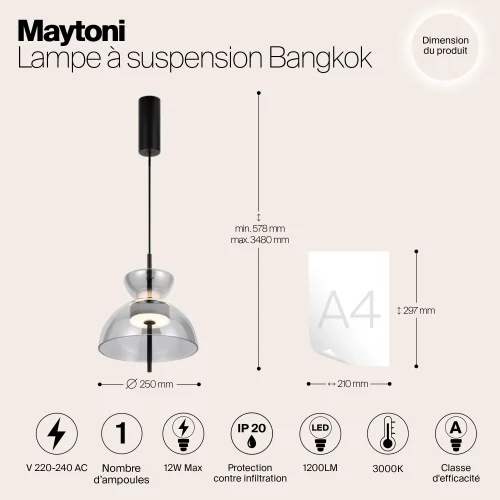 Светильник подвесной LED Bangkok MOD185PL-L6B3K5 Maytoni серый на 1 лампу, основание чёрное в стиле современный фото 8