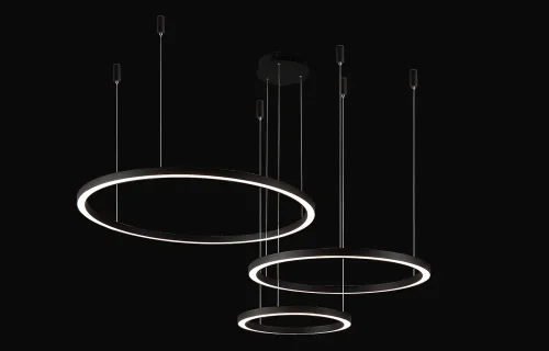 Люстра подвесная LED с пультом FORTUNA SP158W LED D400+600+800 BLACK Crystal Lux чёрная на 1 лампу, основание чёрное в стиле современный с пультом кольца фото 2