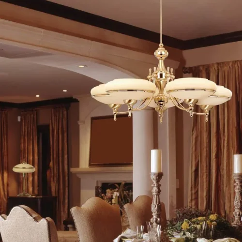 Люстра подвесная San Marino SAN-ZW-5(Z) Kutek бежевая на 5 ламп, основание золотое в стиле американский фото 3