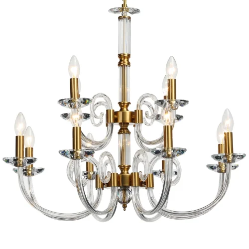 Люстра подвесная Glass 1050/03/12P Stilfort прозрачная на 12 ламп, основание золотое в стиле классический  фото 4