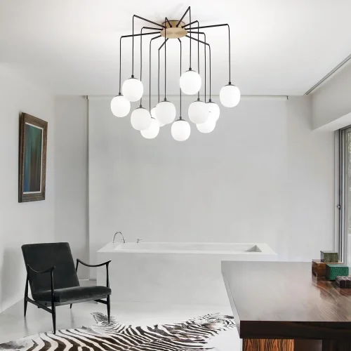 Люстра потолочная RHAPSODY SP12 Ideal Lux белая на 12 ламп, основание латунь в стиле современный шар фото 2