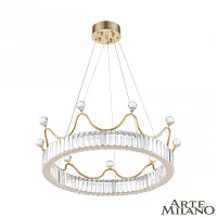 Люстра подвесная LED с пультом AM-Venezia 310322/D600 GD Arte Milano прозрачная на 1 лампу, основание латунь в стиле современный кольца с пультом
