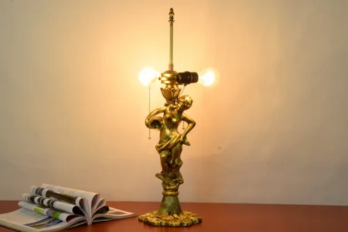 Настольная лампа Тиффани European OFT946 Tiffany Lighting разноцветная коричневая белая 2 лампы, основание золотое металл в стиле тиффани орнамент фото 10