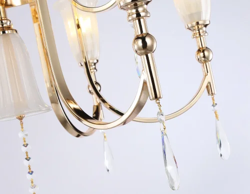 Люстра подвесная TR3250 Ambrella light белая на 9 ламп, основание золотое в стиле классический  фото 9