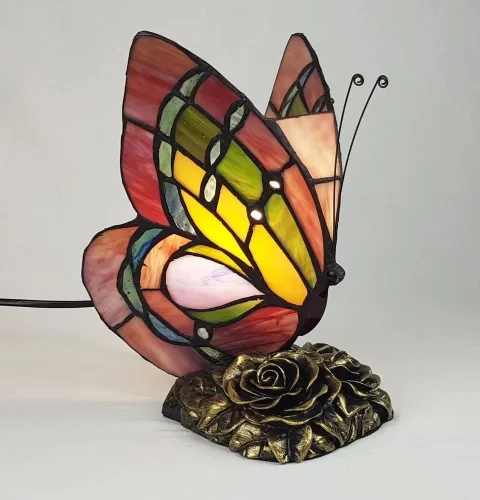 Настольная лампа Тиффани 805-824-01 Velante разноцветная 1 лампа, основание бронзовое коричневое металл в стиле тиффани бабочки фото 5