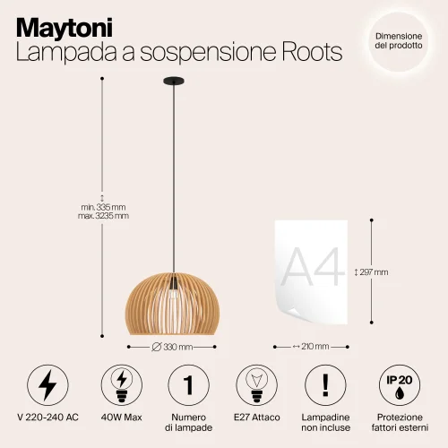 Светильник подвесной Roots MOD195PL-01W Maytoni коричневый бежевый на 1 лампу, основание чёрное в стиле современный лофт кантри фото 8