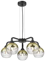 Люстра подвесная 238-023-05 Velante золотая прозрачная на 5 ламп, основание чёрное в стиле современный шар