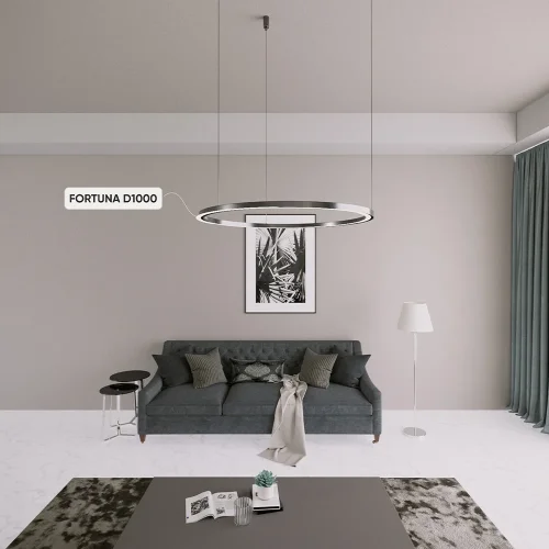 Люстра подвесная LED с пультом FORTUNA SP88W LED D1000 BLACK Crystal Lux чёрная на 1 лампу, основание чёрное в стиле современный с пультом кольца фото 2