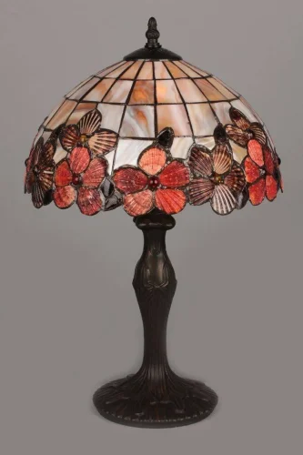 Настольная лампа Avanca OML-80604-01 Omnilux розовая бежевая 1 лампа, основание античное бронза металл в стиле тиффани цветы фото 2