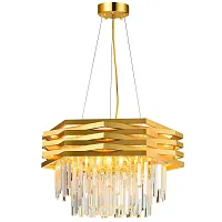 Люстра подвесная SPEAR 76013/12C GOLD Natali Kovaltseva прозрачная золотая на 10 ламп, основание золотое в стиле современный 