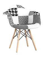Кресло EAMES пэчворк, черно-белое УТ000002350 Stool Group, чёрный белый/ткань, ножки/дерево/коричневый, размеры - ****640*620