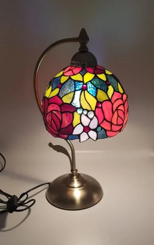 Настольная лампа Тиффани 828-804-01 Velante разноцветная 1 лампа, основание коричневое бронзовое металл в стиле тиффани цветы фото 4