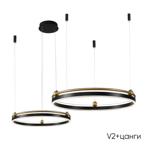 Люстра подвесная LED с пультом FERNANDO SP123W LED BLACK/GOLD Crystal Lux чёрная на 1 лампу, основание чёрное в стиле современный кольца с пультом фото 2