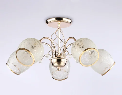 Люстра потолочная TR3189 Ambrella light белая на 5 ламп, основание золотое в стиле классический  фото 3