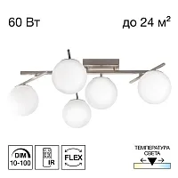 Люстра потолочная LED с пультом Dorsy CL223151 Citilux белая на 5 ламп, основание матовое хром в стиле современный шар с пультом