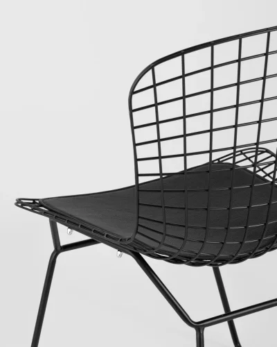 Стул обеденный Bertoia  черный с черной подушкой  УТ000004220 Stool Group, чёрный/экокожа, ножки/металл/чёрный, размеры - ***** фото 7